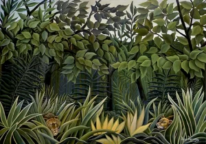 Two lions on the lookout in the jungle by Henri Rousseau