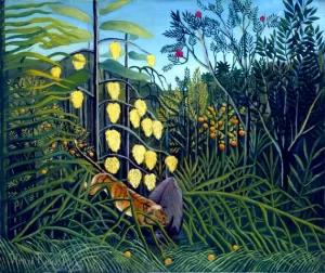 In a Tropical Forest-Struggle between Tiger and Bull by Henri Rousseau