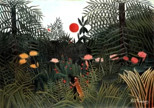 Virgin forest at sunset by Henri Rousseau