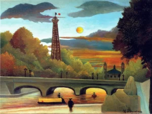 Seine and Eiffel-tower in the sunset by Henri Rousseau