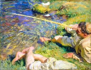 Val D'aosta-A Man Fishing 1907 by John Singer Sargent