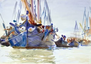 Italian Sailing Vessels at anchor by John Singer Sargent