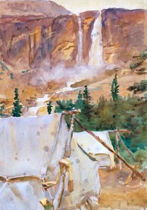 Camp and Waterfall 1916 by John Singer Sargent