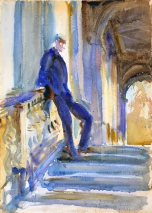 Sir Neville Wilkinson on the Steps of the Palladian Bridge at Wilton House 1904 by John Singer Sargent