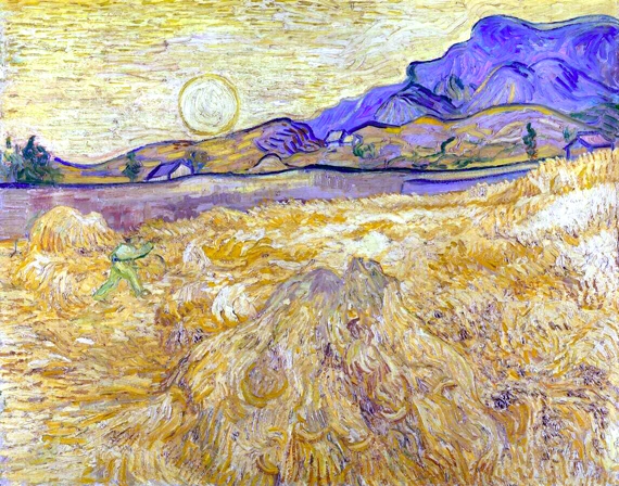 Wheat Field With Reaper And Sun by Vincent Van Gogh