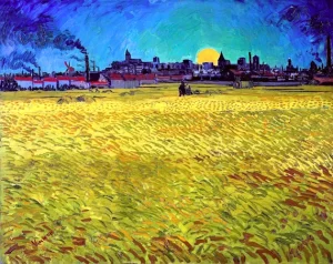 Summer Evening, Wheatfield With Setting Sun 1888 by Vincent Van Gogh