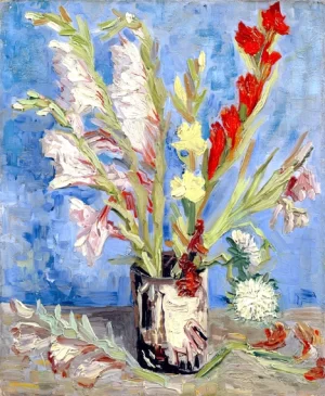 Vase With Gladioli And China Asters 1886 by Vincent Van Gogh