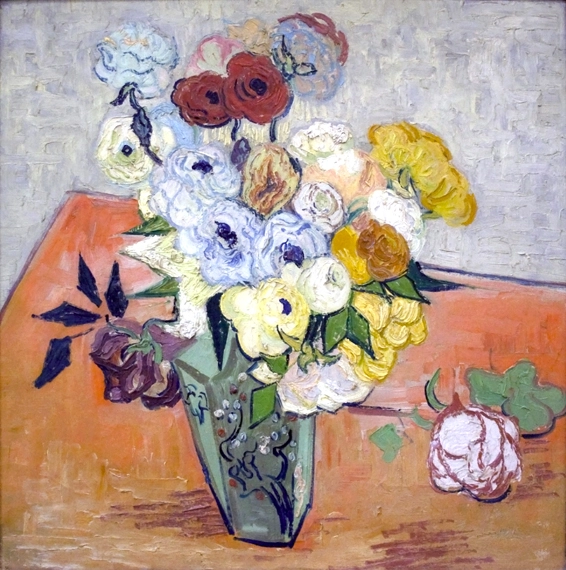 Japanese Vase With Roses And Anemones by Vincent Van Gogh
