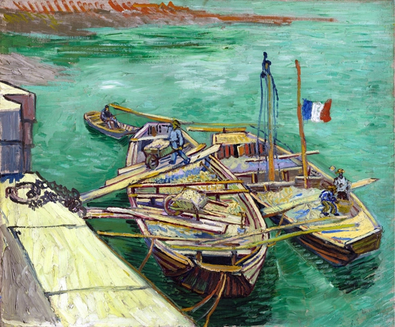 Quay With Men Unloading Sand Barges 1888 by Vincent Van Gogh
