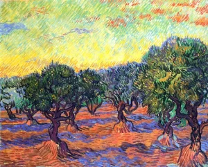 Olive Grove- Orange Sky by Vincent Van Gogh