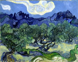 Olive Trees With The Alpilles In The Background by Vincent Van Gogh