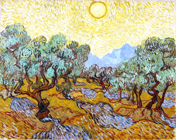 Olive Trees With Yellow Sky And Sun 1889 by Vincent Van Gogh