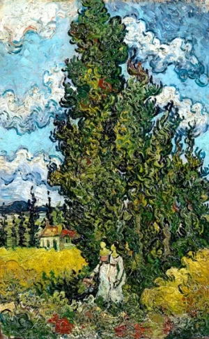 Cypresses And Two Women by Vincent Van Gogh