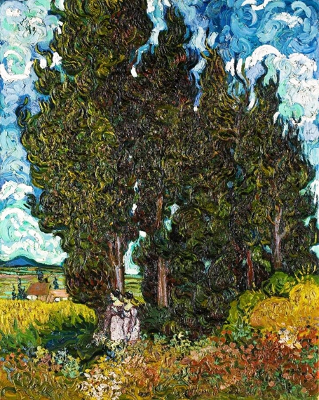 Cypresses With Two Figures by Vincent Van Gogh