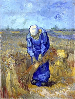 Peasant Woman Binding Sheaves (After Millet) 1889 by Vincent Van Gogh