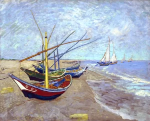 Fishing Boats On The Beach At Les Saintes-Maries-De-La-Mer 1888 by Vincent Van Gogh