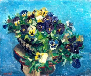Basket Of Pansies On A Small Table by Vincent Van Gogh