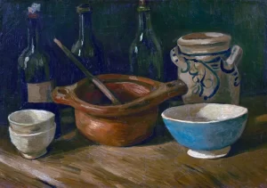 Still Life With Earthenware And Bottles 1885 by Vincent Van Gogh