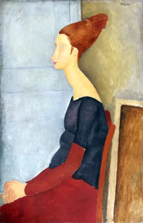 Jeanne Hébuterne Seated in Profile in a Black and Red Dress 1918 by Amedeo Modigliani