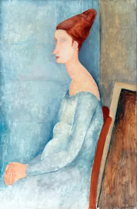 Jeanne Hébuterne Seated in Profile in a White Dress 1918 by Amedeo Modigliani