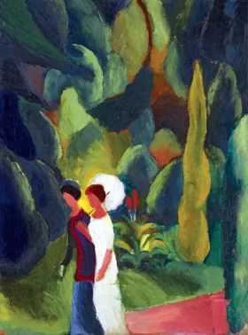 Women In A Park - With A White Parasol by August Macke