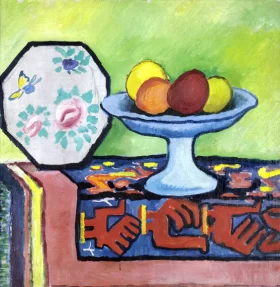 Still-Life With Bowl Of Apples And Japanese Fan by August Macke