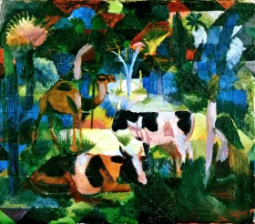Landscape With Cows And Camel by August Macke