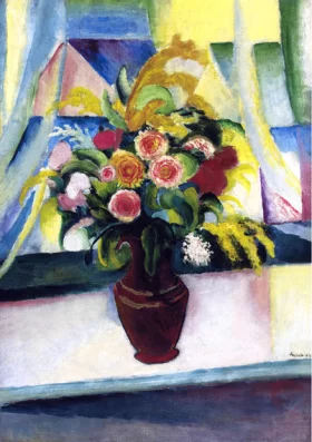 Colourful Bunch Of Flowers In Front Of A Window by August Macke