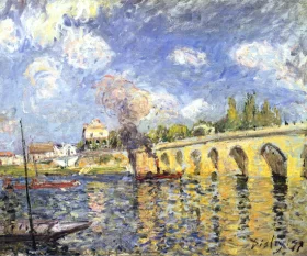 River Steamboat and Bridge 1871 by Alfred Sisley