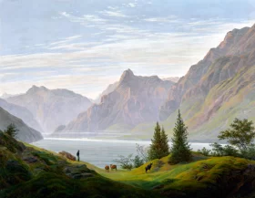 Landscape With Mountain Lake, Morning by Caspar David Friedrich