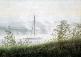 Riverside in fog-Elbe ship in the early morning fog 1821 by Caspar David Friedrich