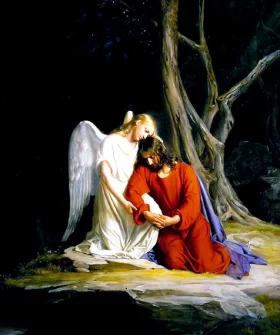 An Angel Comforting Jesus Before His Arrest In The Garden Of Gethsemane by Carl Heinrich Bloch