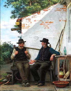 Two Old Men Sitting In The Shadow, Hornbæk by Carl Heinrich Bloch