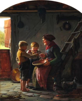 A Meal Two Boys And A Grandmother Tasting The Potato Soup by Carl Heinrich Bloch