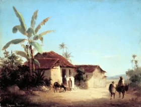 Landscape with Farmhouses and Palm Trees 1856 by Camille Pissarro