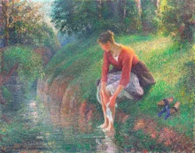 Woman Bathing Her Feet in a Brook by Camille Pissarro