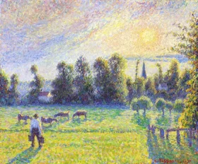 Pâturage, coucher de soleil, Eragny 1890 by Camille Pissarro