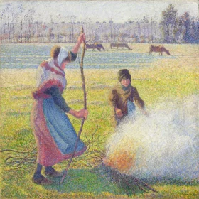 Hoar-Frost, Peasant Girl Making a Fire 1888 by Camille Pissarro