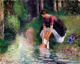 Woman Washing Her Feet in a Brook 1894 by Camille Pissarro