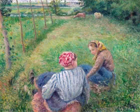 Young Peasant Girls Resting in the Fields near Pontoise 1882 by Camille Pissarro