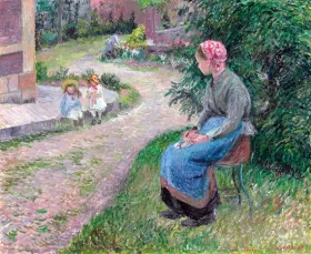 La servante assise dans le jardin d'Eragny 1884 by Camille Pissarro
