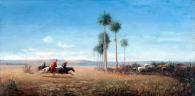 Three Horsemen and Horses Galloping in a Plain (Venezuela) 1857 by Camille Pissarro