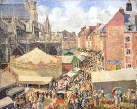 The Town Fair by the Church of Saint-Jacques in Dieppe, Morning, Sunlight 1901 by Camille Pissarro