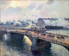The Boieldieu Bridge In Rouen, Setting Sun, Foggy Weather 1896 by Camille Pissarro