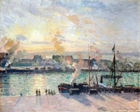 Sunset, the Port of Rouen (Steamboats) 1898 by Camille Pissarro