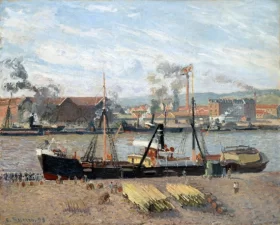 Port of Rouen, Unloading Wood 1898 by Camille Pissarro