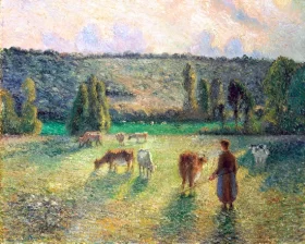 Girl Tending Cows at Eragny 1884 by Camille Pissarro