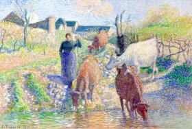 Vaches s'abreuvant dans un ruisseau, Osny 1886 by Camille Pissarro