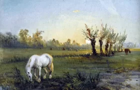 Cheval Blanc Dans Un Pré 1856 by Camille Pissarro