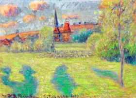 Berger et église d'Eragny 1889 by Camille Pissarro